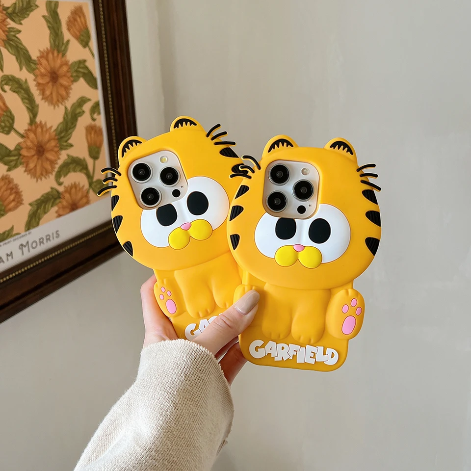 3D stereoskopická karikatúra roztomilý puzdro na garfields pre iPhone 16 15 14 13 12 11 Pro Max