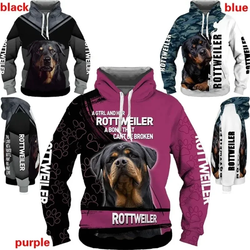 3D tlač Animal Funny Rottweiler Dog Hoodies for Men Cascur PulVers Mikina voľná nadmerne veľtrhové pánske mikiny Streetwear Tops