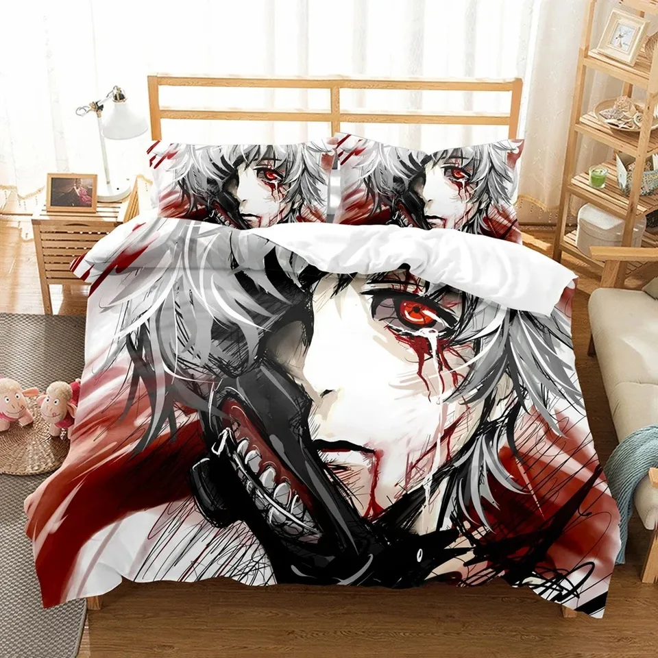 3D tlač Anime Tokio Ghoul Bedding Sets Sada obliečkových obalov s vankúšom Twin King King King posteľ