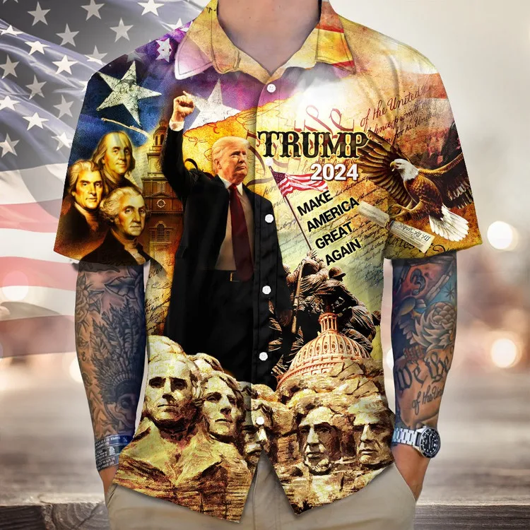 3D tlač Funny Trump Beach Tirls Príležitostné krátke rukávy Nadmerné Havajské košele Tops Streetwear 2024 Trumpovi priaznivci blúzka
