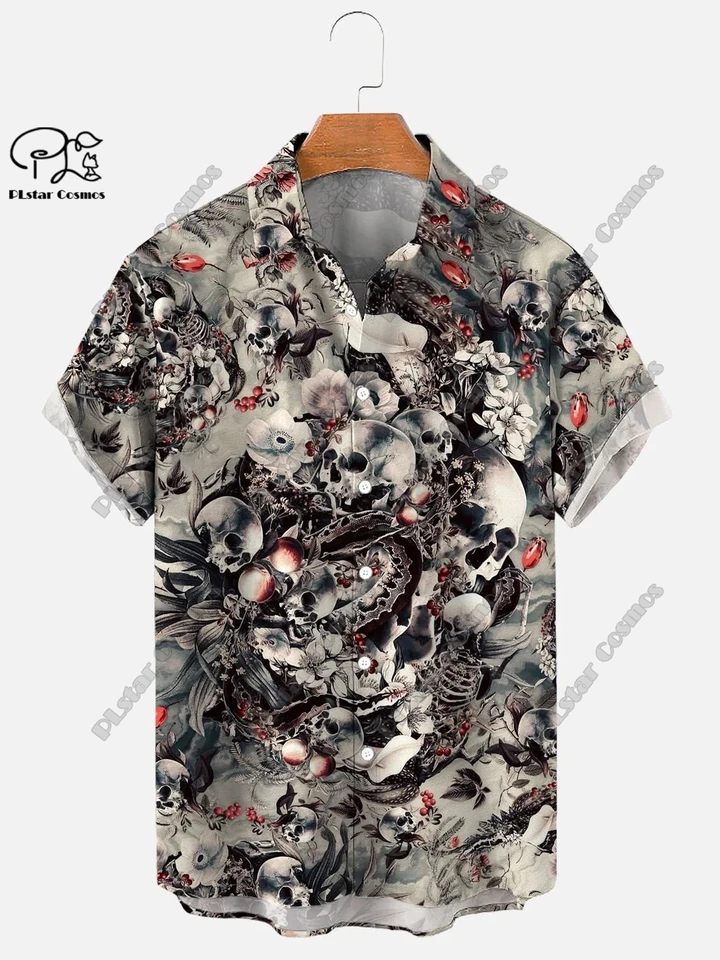 3D tlač smrti Scythe Skull Halloween Hawaiian košeľa Summer s krátkym rukávom tričko Unisex košeľa nadmerne veľtrh 5xl halloween darček SS-4