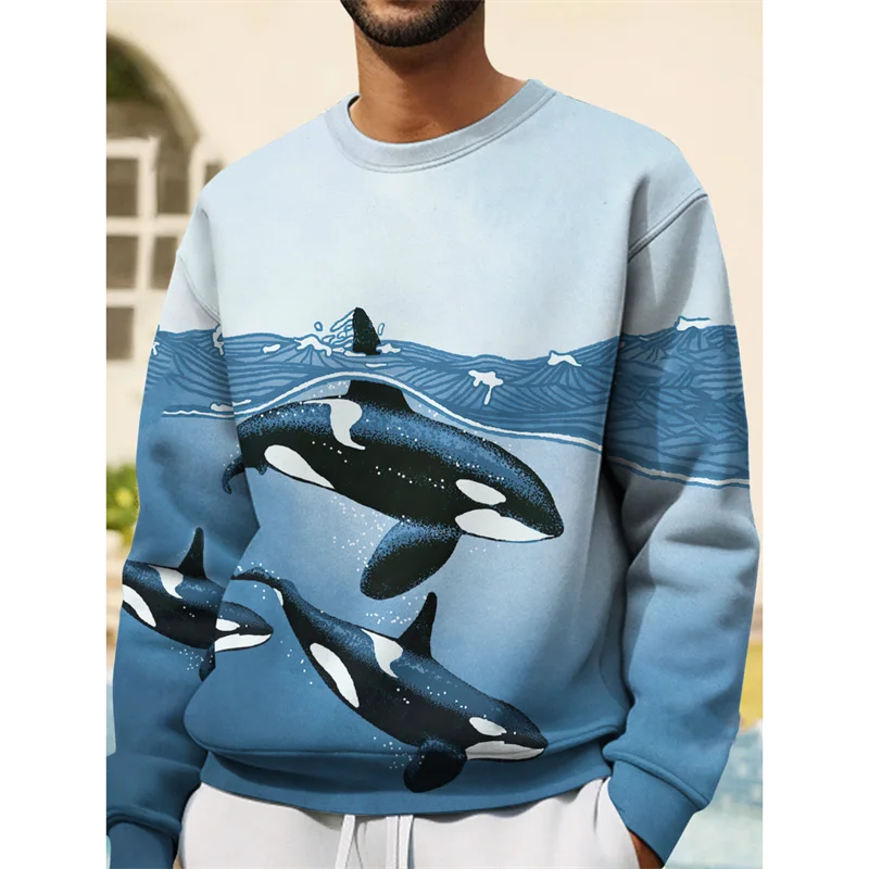 3D tlačená kapucňa pre mužov pre mužov morská zvieratá Grafická mikina Príležitostne harajuku okrúhly krk pullover mikiny voľné dlhé rukávy