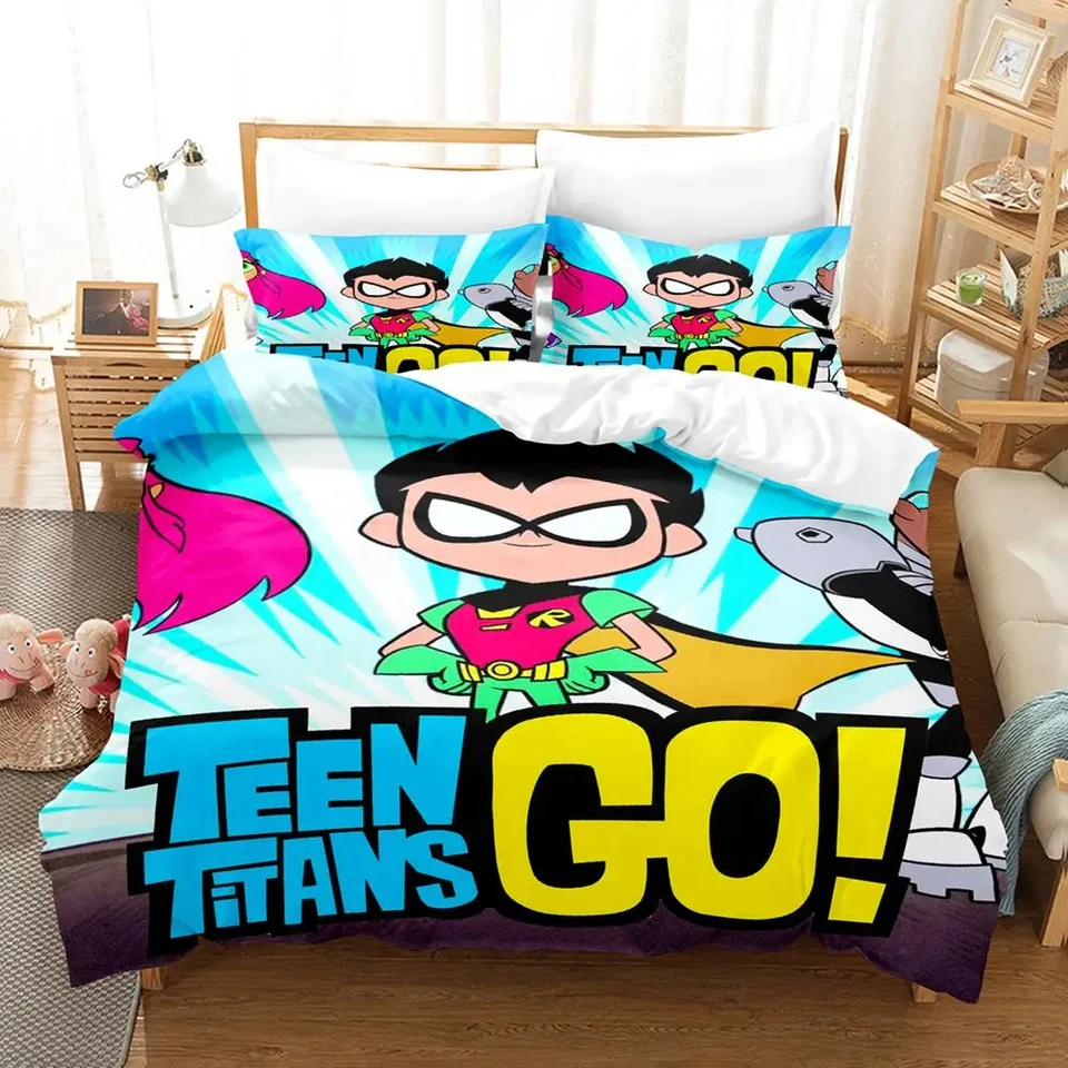 3d tlačená karikatúra Titans Teen Go Bedding Set Set Duvet Cover Bed Set prikrývka prikrývka vankúš Pillowcase King King Queen veľkosti Boys Dospelý