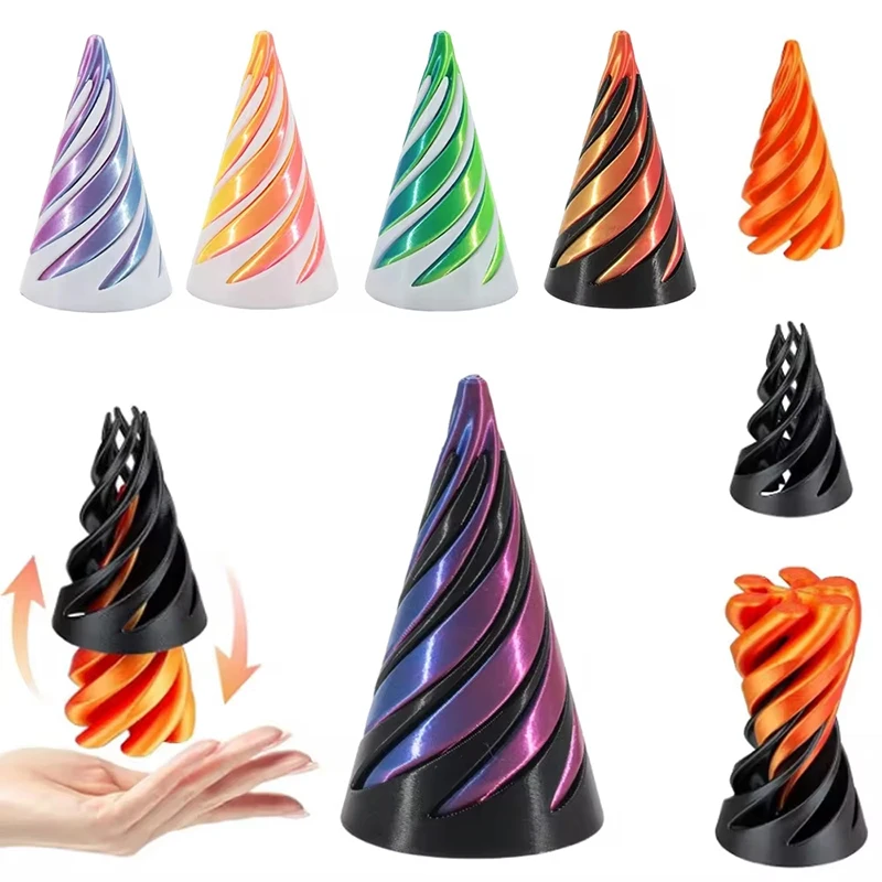 3D tlačená kreatívna špirálová kužeľ mini hračky pyramíd Passthrough Pass Pass cez pyramídovú hračku mini Vortex vlákno ilúzia