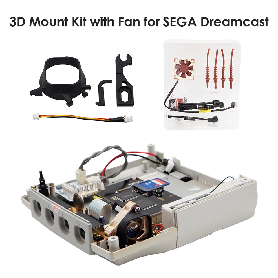 3D tlačiareň Mount Mount Kit NF-A4X10 Retroscaler Black 3D Print Mount Kit pre SEGA Dreamcast DC Video Game Console