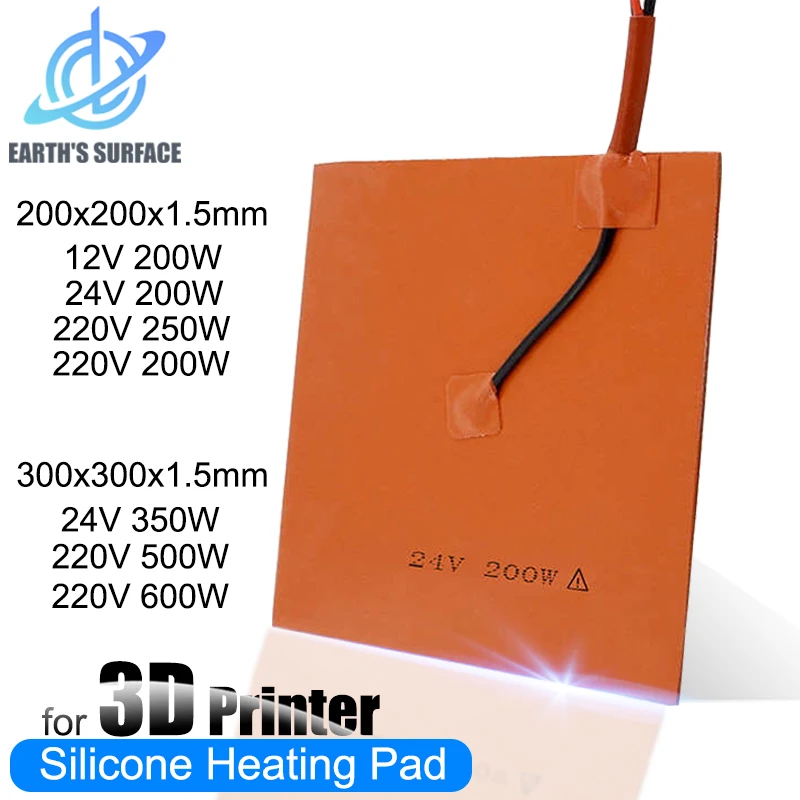 3D tlačiareň Silikónová vyhrievaná podložka vykurovacia podložka Vodotesná 200*200 mm 300*300 mm 12V/24v/220V pre 3D tlačiareň Ender3 CR10 diely horúce lôžko