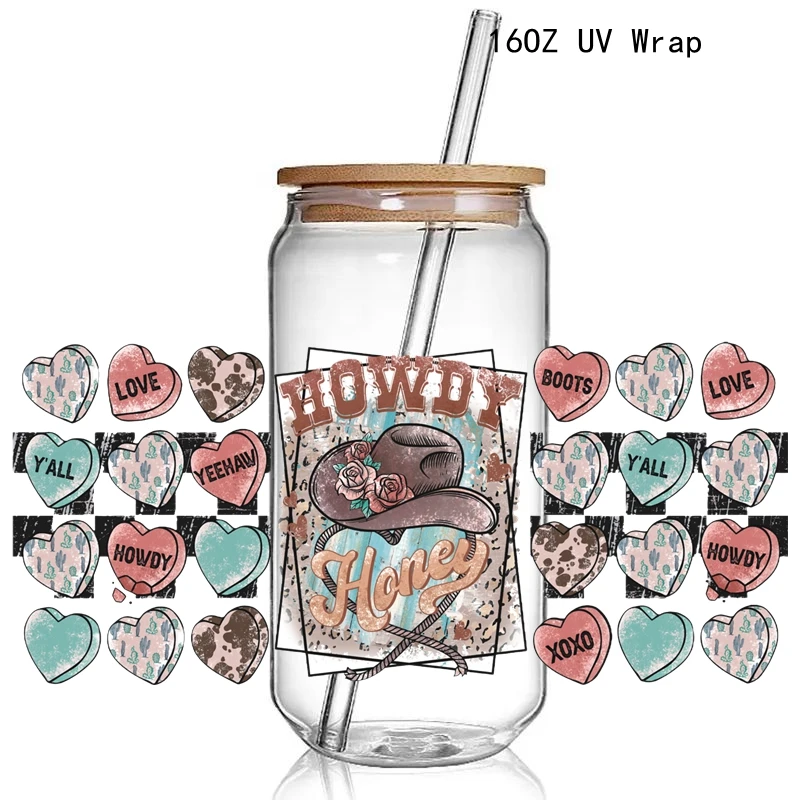 3D UV DTF Wraps Prevody pohár Western Howdy Tlač nálepky na nálepky Honey vodotesný nálepka UV DTF