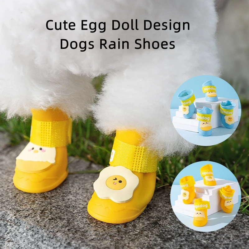 3D vaječné bábiky Rain topánky pre domáce zvieratá a mačky, gumové topánky proti sklzu, ponožky vonkajšej obuvi, dodávka domácich miláčikov, 4ks