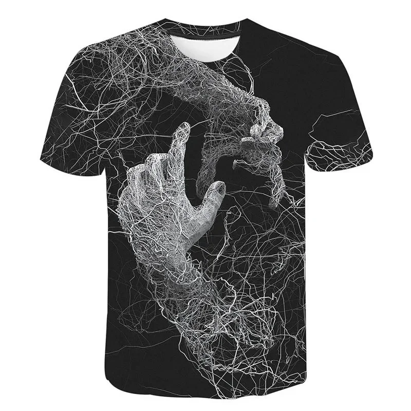 3D vytlačené obe ruky Tričko pre mužov zapleteného vzoru odpaliská letné módne neformálne streetwear Tops s krátkym rukávom o ne-neckovo tričká
