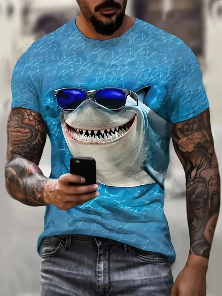 3D vytlačené vtipné žraloky Tiešané pánske mužské živočíšne vzory letné okrúhle krk vrcholy pohodlné nadmerné tričká s krátkym rukávom