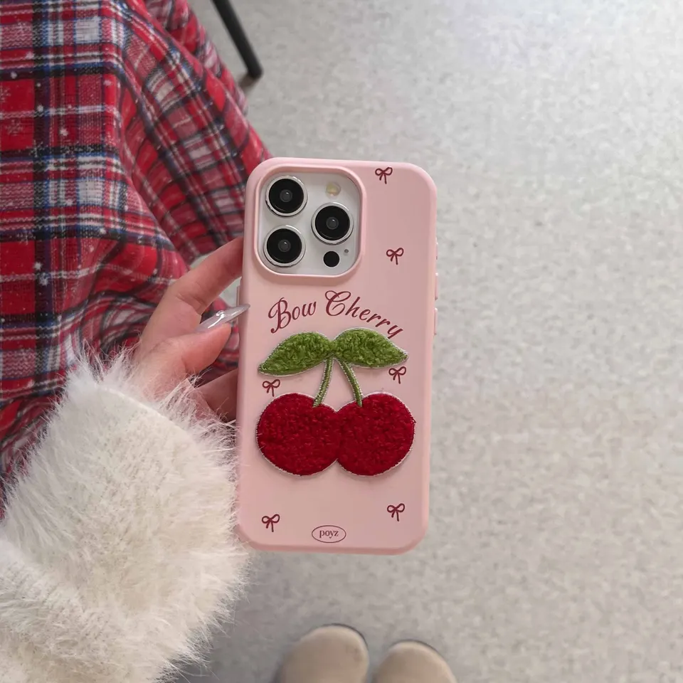 3D výšivka Cherry Ins Pink Fundas pre iPhone 14Pro 16Pro 15 14 13 16 Pro Max 15Promax 14Promax 13Prromax Shell TPU TPU