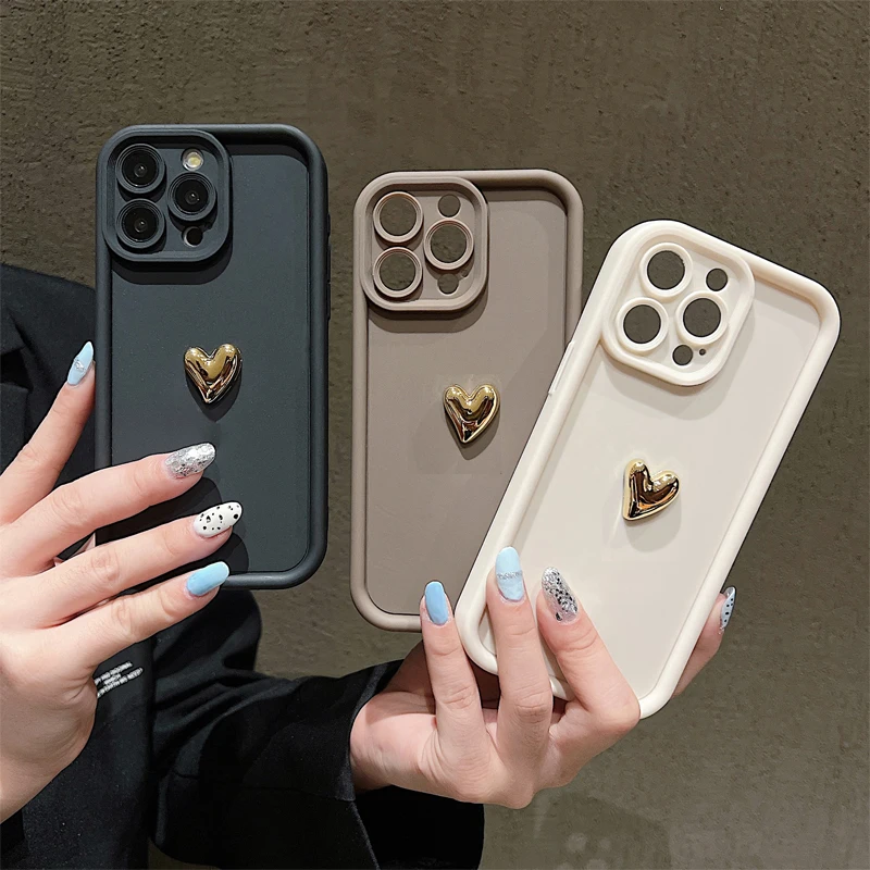 3D zlaté puzdro pre srdcový telefón pre Xiaomi Redmi 12 13C Redmi Poznámka 13 12 Pro Plus 5G 13S 11S 11 10S 10