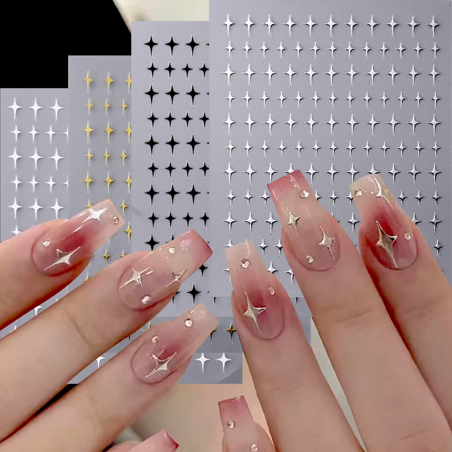 3d zlaté sliverové nálepky na klince Bronzing laser biely krížový celight Glossychic Stylish Y2K lepidlo DIY manikúra dekorácie