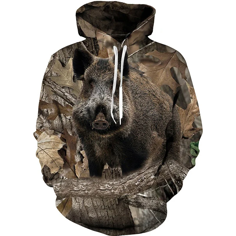 3D zvieratá tlačiť javorové listy borovicová maskovacia mikina pre mužov Hunting Cool Cool s dlhým rukávom Pullovs Spring Jeseň športová mikina