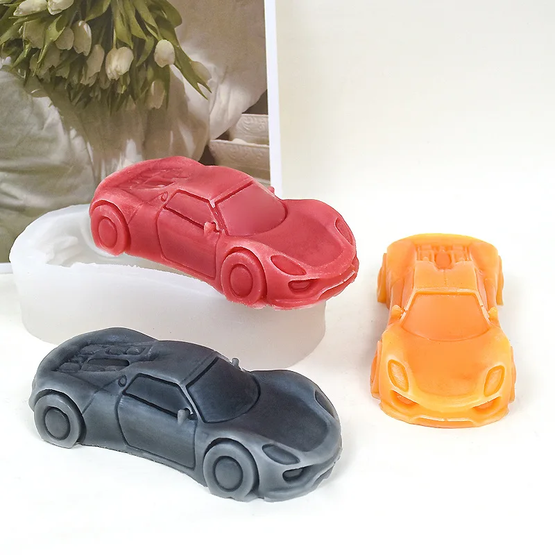 3D športové auto Sviečka Sviečka Silikónový tvar auta Tvar ručne vyrobenej voňavej sviečky Sadra Resin Formy