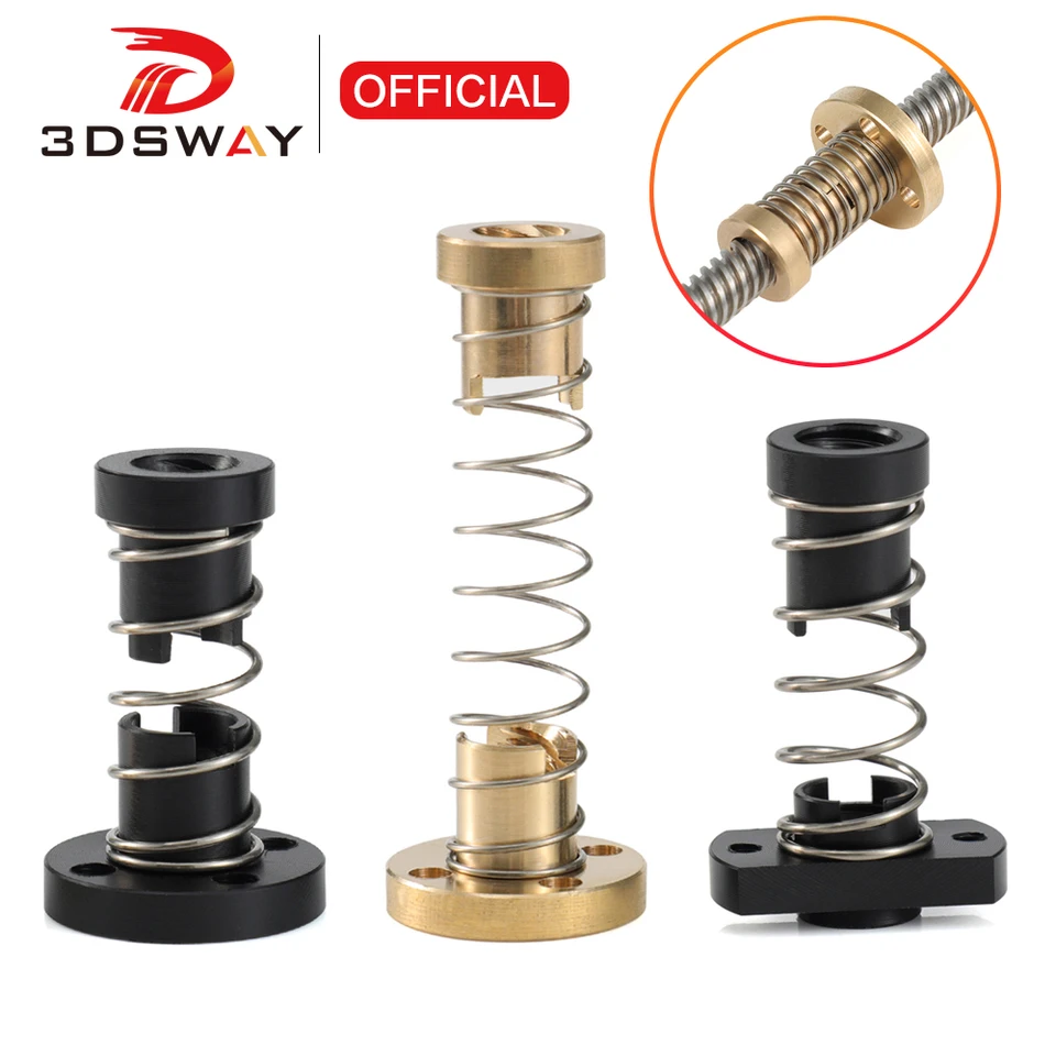 3DSWAY T8 Anti-BACKLASH Olovná skrutka mosadze/poms pružinová eliminačná priepasná medzera 2 mm/4 mm/8 mm pre CNC 3D TLAČNÉ ČASY ENDER 3 CR10