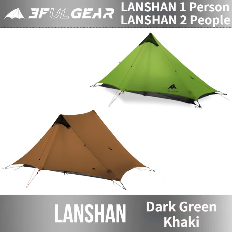 3f Ul Gear najnovší Lanshan 1 Osoba Nová verzia 230cm Lanshan 2 Osoby Ultralight kemping 3/4 sezóna 15d Silnylon Rodless Stany