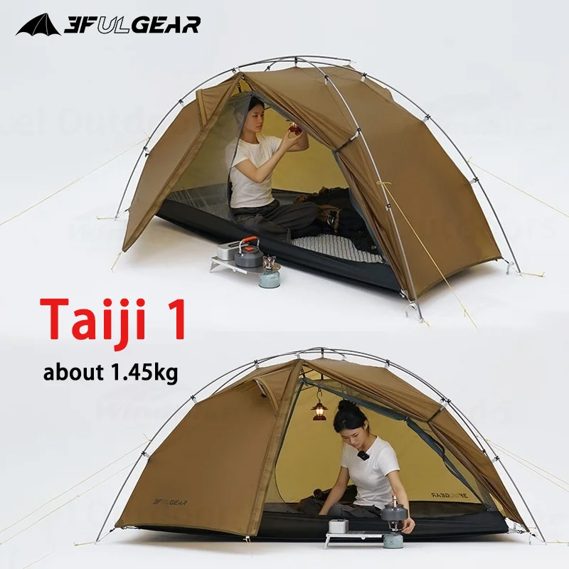 3f ul Gear Taiji 1 Single Stan Nový prenosný ultralight kemping 3/4 sezónny stan Dvojitá vrstva 15D/20D nylon w/7001 hliníková zliatina