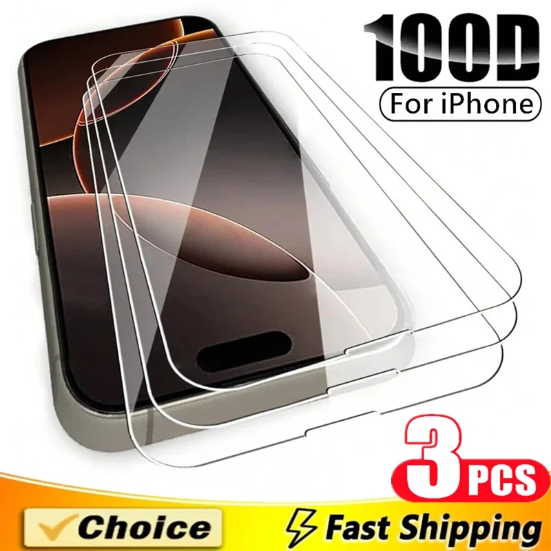3ks 100d Temperované sklo pre iPhone 16 11 12 13 14 15 Pro Max Screen Protector pre iPhone 13 Mini xr x x Max 8 7 16 Plus sklo