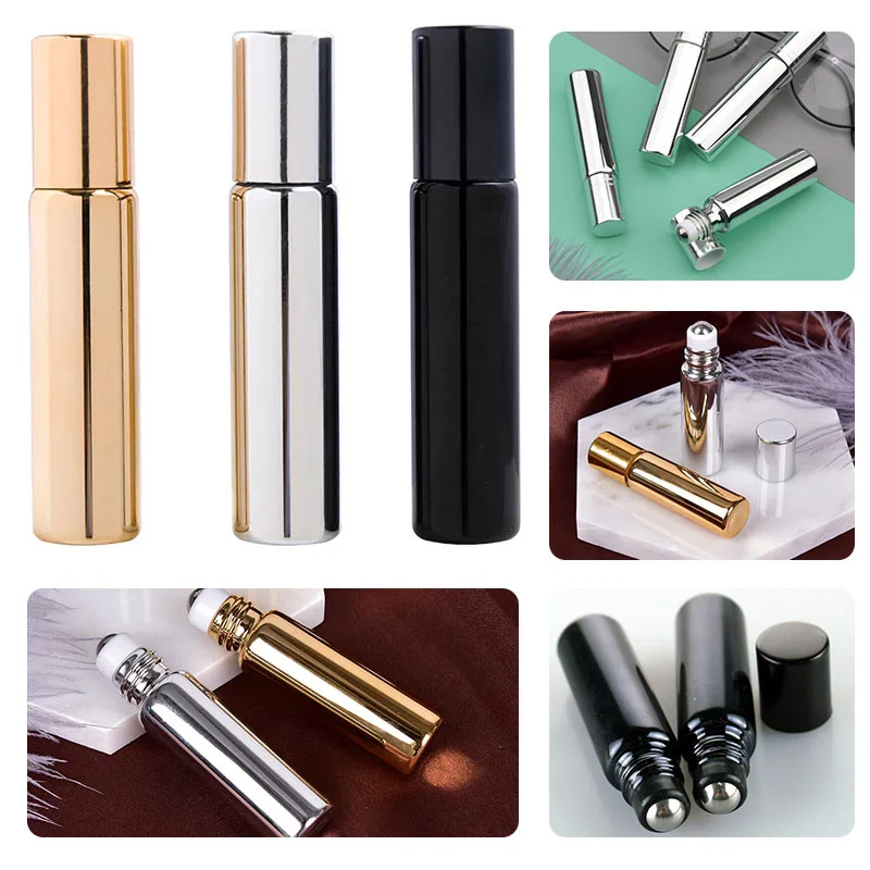 3ks 5/10 ml zlata/strieborný/čierny éterický olej doplňuje kotúč na sklenené fľaše Parfum Parfum Prázdny tekutý fľašový nádoba