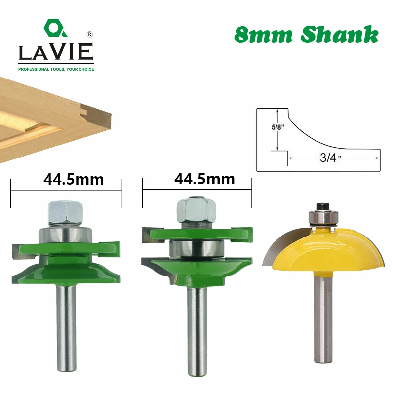 3ks 8 mm driemové stoličky Cutters Dvere Cutters Zvýšené panelové skrinky Bit Set Woodworking Cutters Carbide Fleging Cutter pre drevo 02004