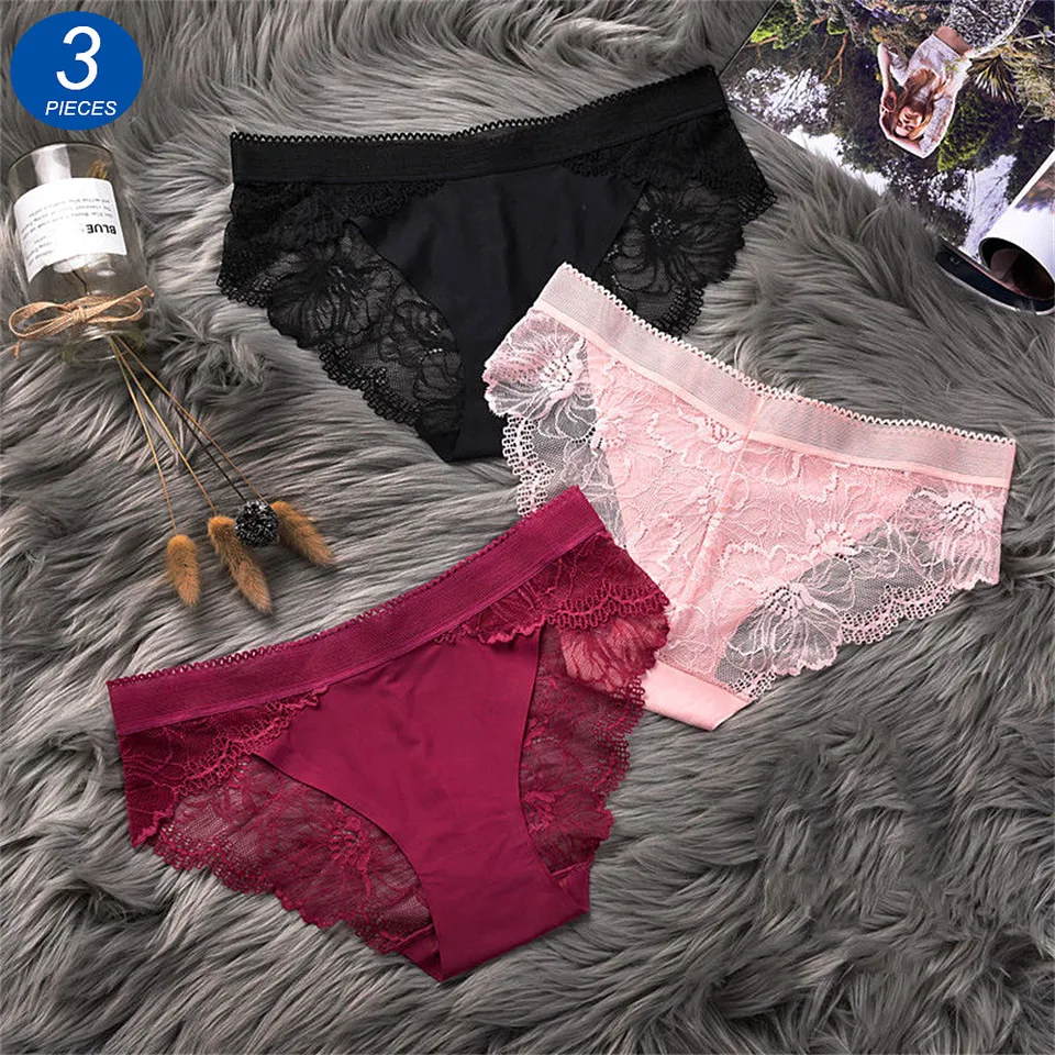 3ks/balenie čipky spodná bielizeň plus veľkosť S-XL priehľadné bezšvové nohavičky Dámy ľadové hodvábne nohavičky Grils Hollow out mesh nohavičky