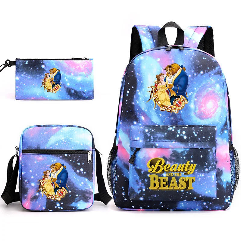 3ks Beauty and the Beast Bookbag Kids Batoh Boys Boys Girls School Bags Set Rameny Set Denne batohy Mochilas