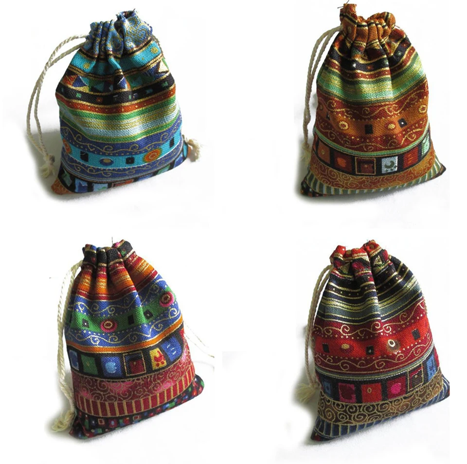 3KS Cotton Gift Bags Multicolor Tribal Tribe Replace Tašky vrecká na vrecká na balenie Čínsky etnický štýl 9.5 cm x12cm