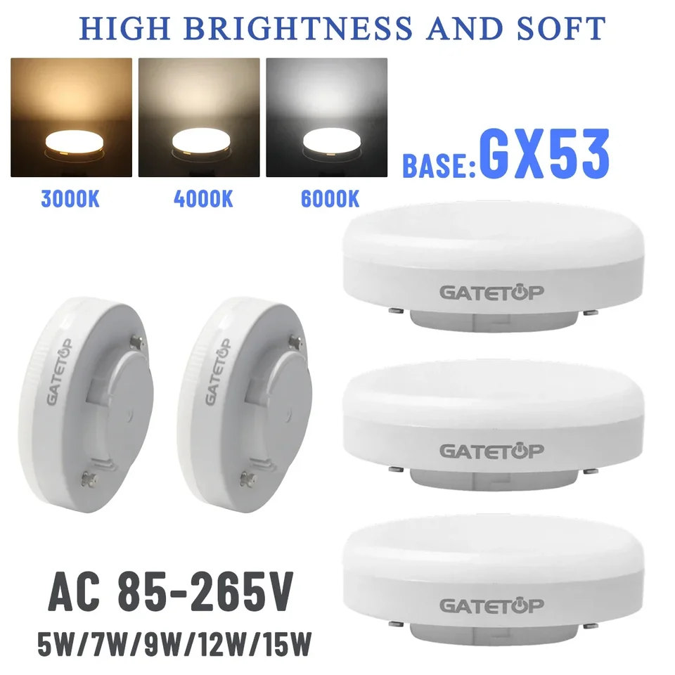 3KS Energy Saving LED Cabinet Svetlá žiarovka GX53 Náhradné AC85-265V 5W 15W bez hlavných osvetlení PC Cover Stropné svetlo Stropné svetlo