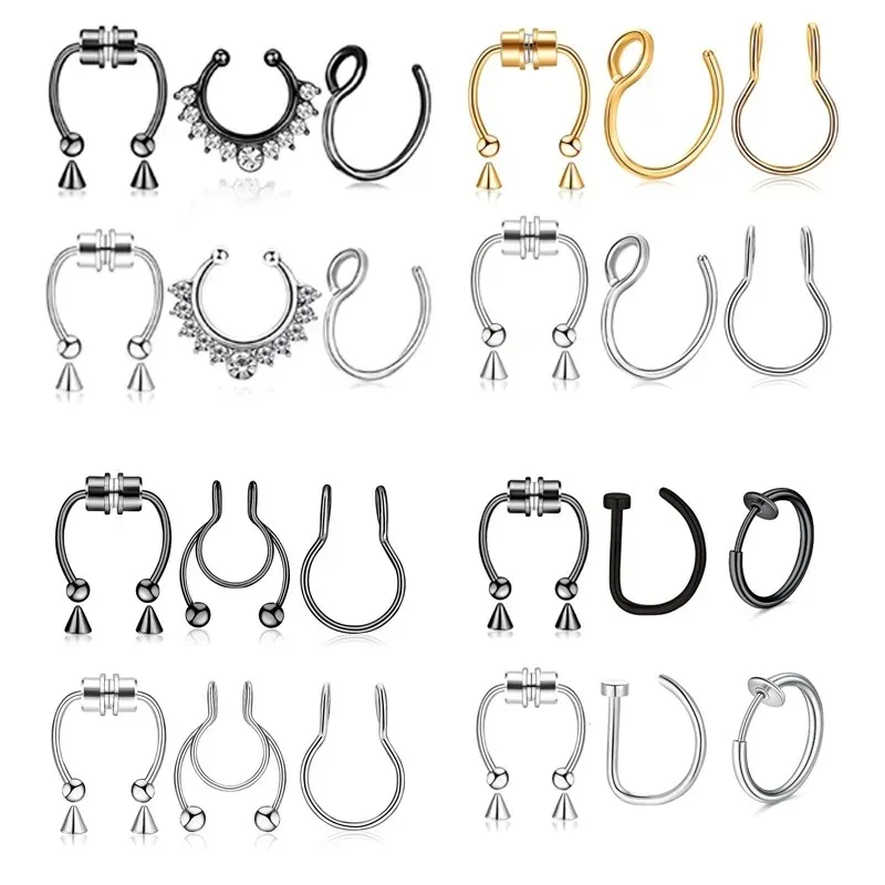 3ks Falošný nosový krúžok Magnetický nos septum Piercing Hoop z nehrdzavejúcej ocele podkrip