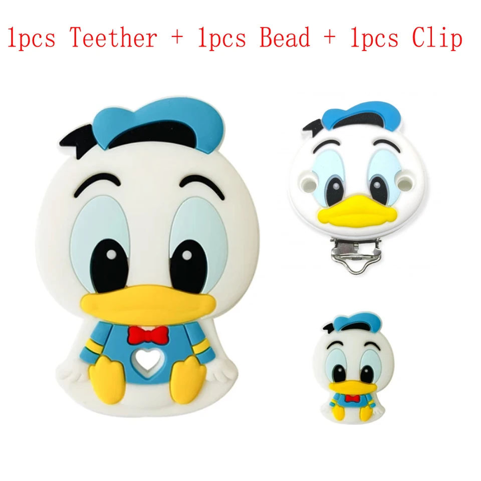 3KS Jedna sada Donald Duck Silikone Teether Clip Peter DIY CAMIGHICE CLIPS KLIPS PEN PEN Hračky Šperky príslušenstvo
