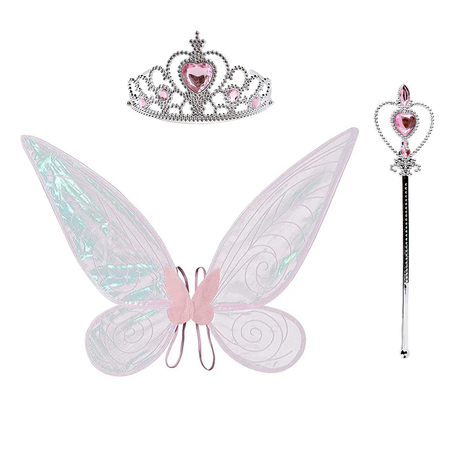 3ks Kids doplnky Angel Wings Crown and Magic Wand Princess Cosplay Wing Wing kostým prop detské narodeninové oslavy darčeky