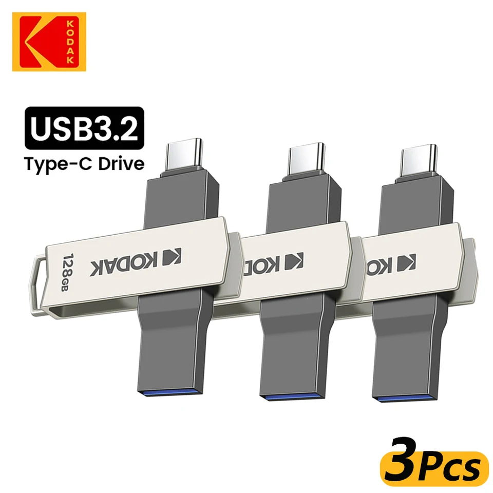 3ks Kodak K273 USB Flash Drive USB3.2 Typ C Flash Drive 128 GB 64 GB Pendrive High Speed ​​Dual Memory Stick pre smartfón Lapto