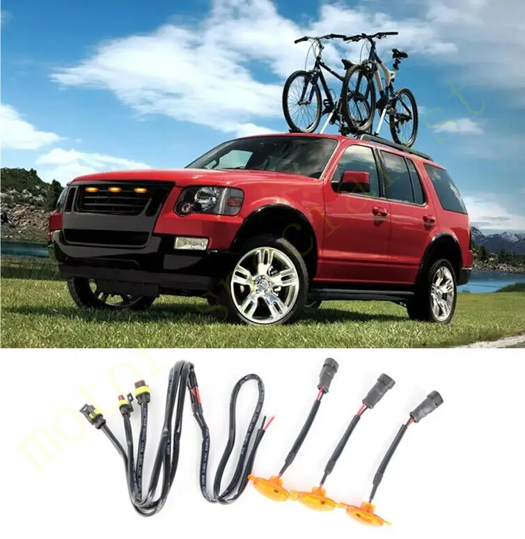 3ks LED auto predné mriežky LED Amber Light Raptor Style Svetla Decor W/ Rýchlosť drôtu pre Ford Explorer 2006-2010