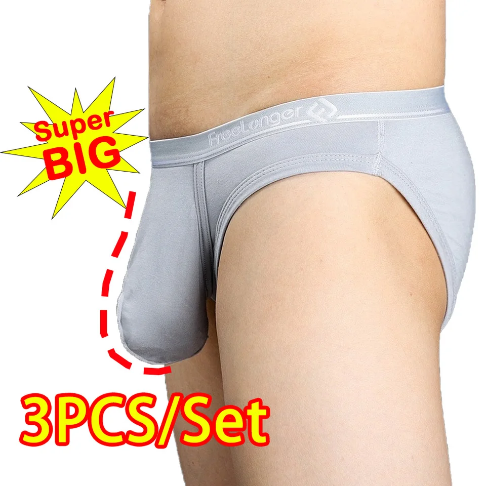 3ks Man Ultra-Low Slifs so super plus veľkým penisovým vreckom elastické sexy spodné prádlo Modálny dlhý penis gay u-convex boxer erotické nohavice