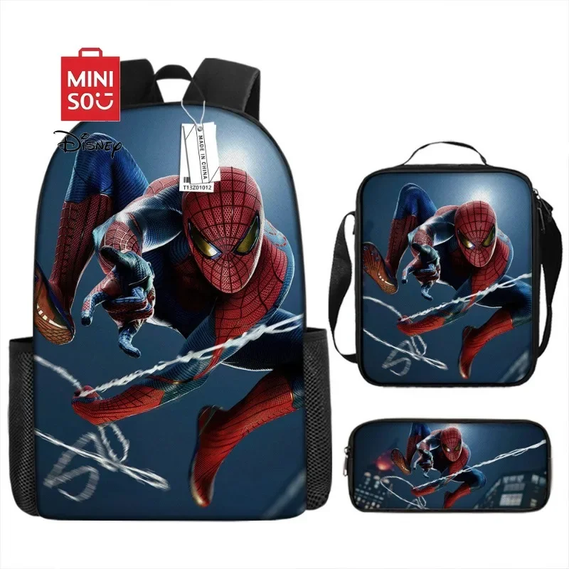 3ks Miniso Disney 2025 Superhrdina Spider Man Farebný batoh s obednou taškou Rucksnack Casual School Bags for Boys študentské súpravy