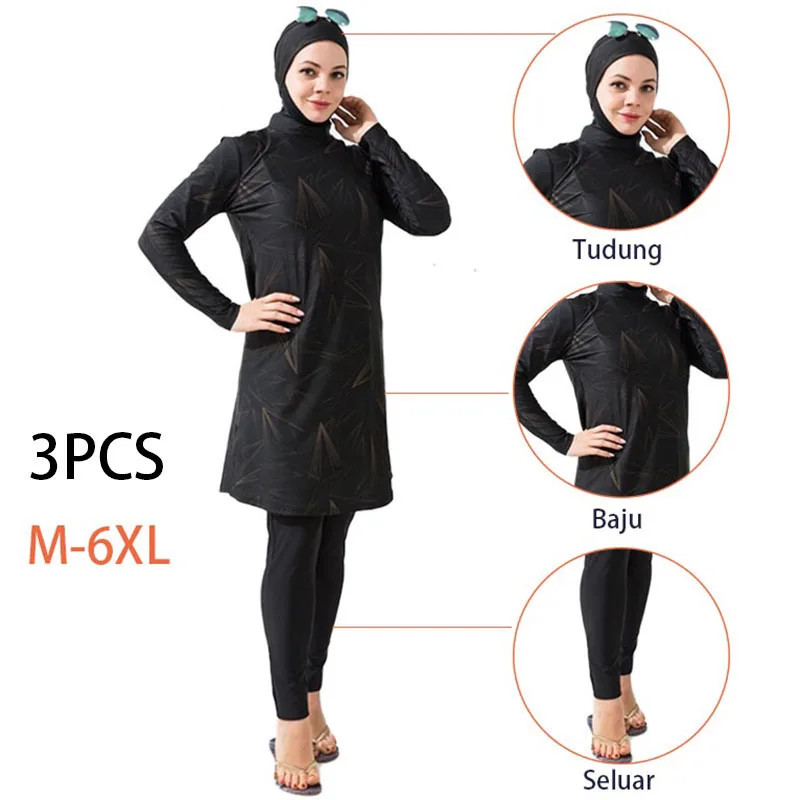 3ks moslimské plavky pre ženy s dlhým rukávom Tlač maillots de Bains Musulmans maillot femme mulman burkini skromný