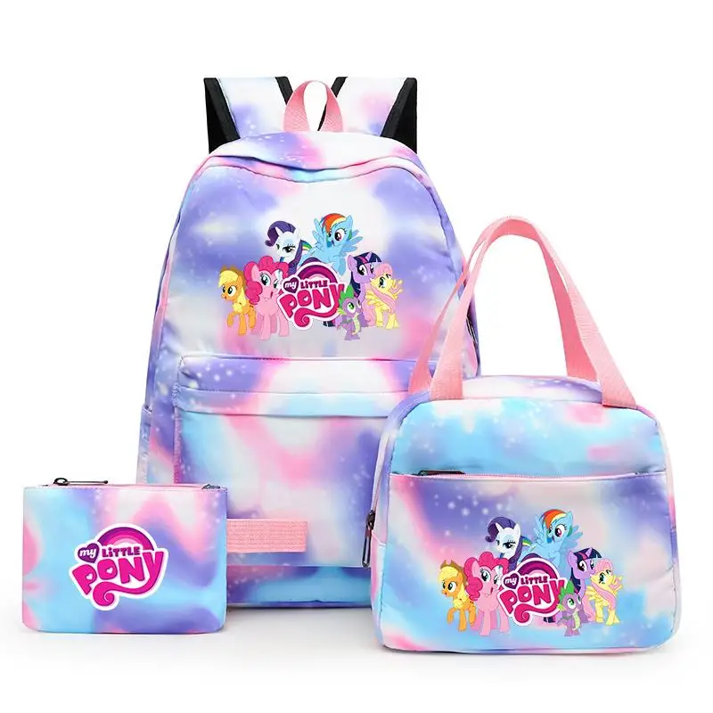 3KS My Little Pony Farebný batoh s obednou taškou RUCKSACK Príležitostné školské tašky pre chlapcov dievčatá študentské tínedžerky súpravy