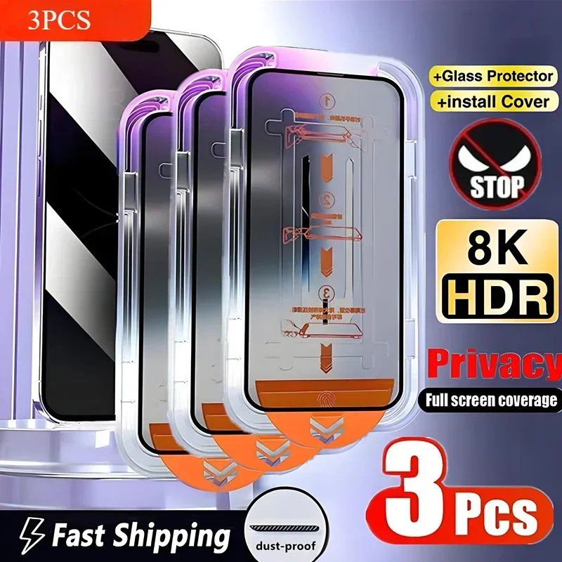 3KS Ochrana osobných údajov Zemný sklenený prach zadarmo inštalácia pre iPhone 15 14 13 12 11 16 Pro Max xr x anti-spy