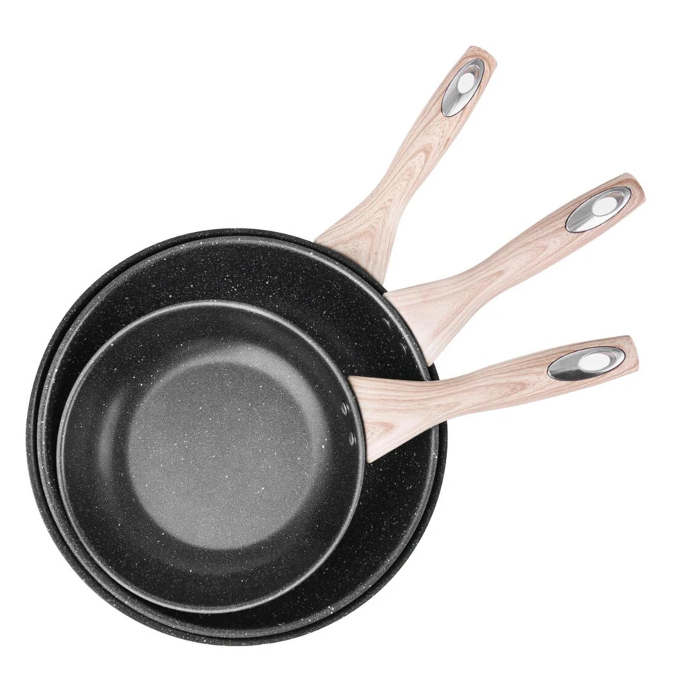 3ks Panva Panv Domáca kuchyňa jedáleňový riadoker z nehrdzavejúcej ocele 8/10/12 palca čínsky čínsky wok nonstick Pan Drevená rukoväť