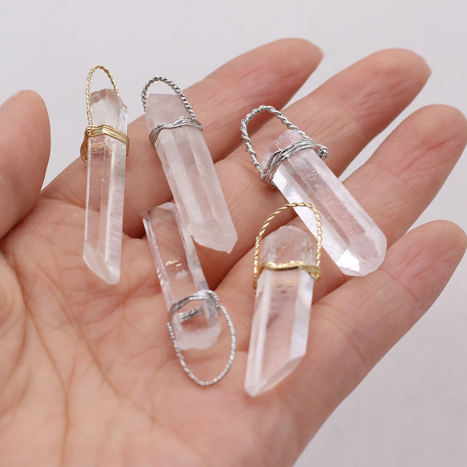 3ks prírodný klenot kamenný krištáľ biely Quartz reiki Charmiirregular PenUloum Prívesky