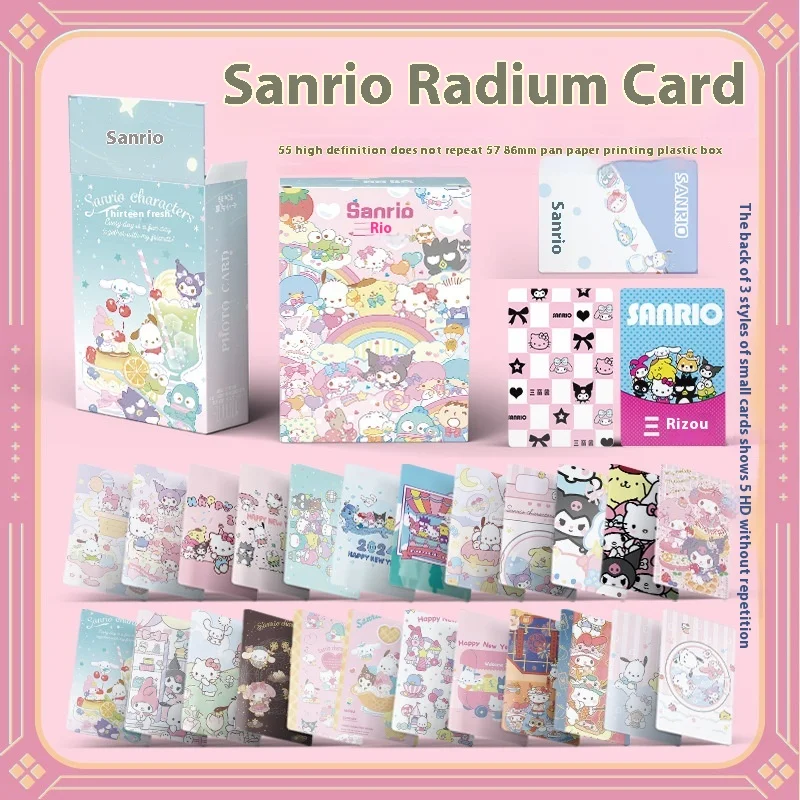 3KS Sanrio KT Cat Kuromi Cinnamoroll Cartoon Animácia okolo roztomilého 3-palcového škatule s 55 laserovými kartami Lomo Card s kartami