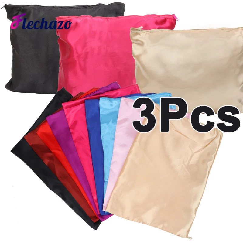 3ks saténové vrecká na parochňu Mäkké parochne chránia úložný vrecko 35 cm*25 cm vlasové vrecko na organizovanie predlžovania vlasov skvelá vrecká na parochňu na udržanie parochní