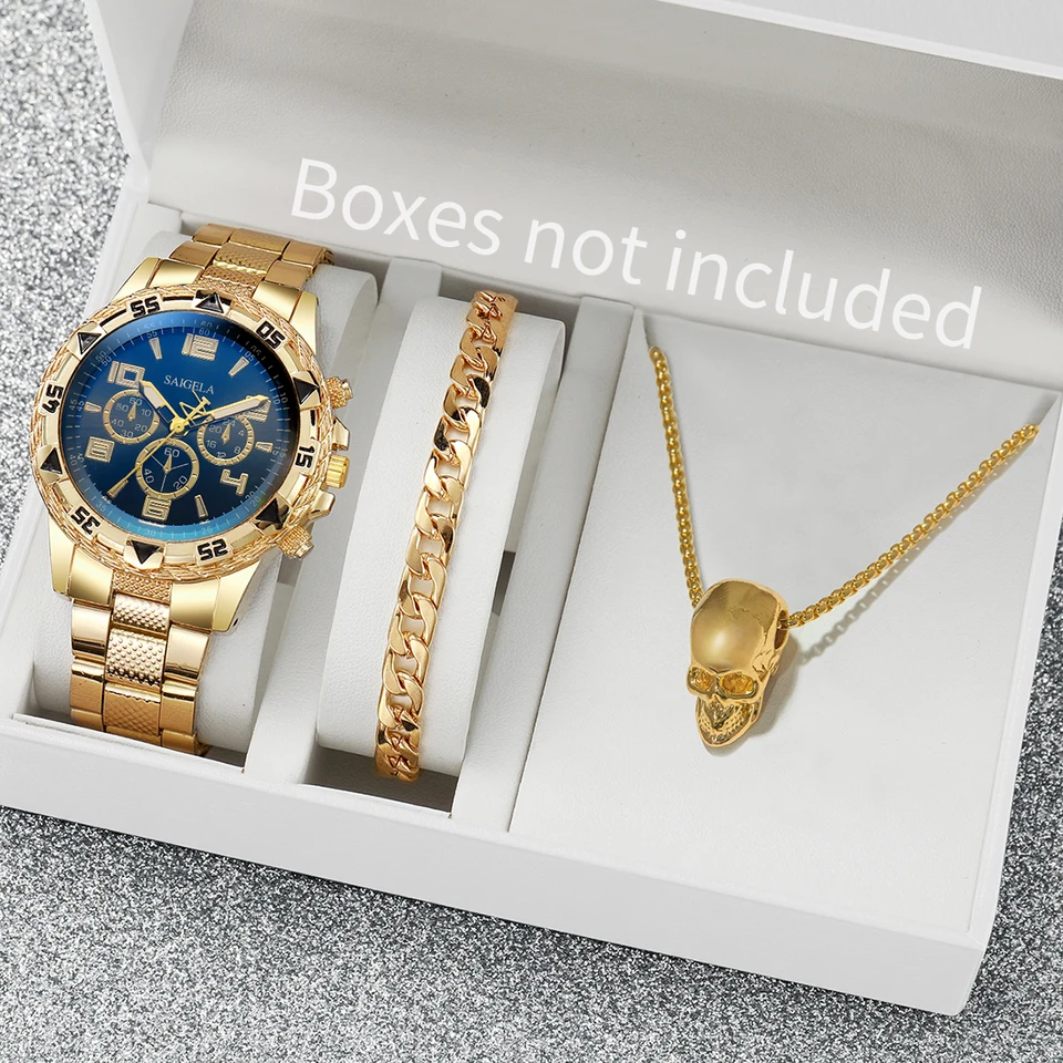 3KS/Set Fashion Pánske hodinky Set Hankse Hip Hop Style Business Men's Quartz Watch s náramkovým lebkou Set No Box