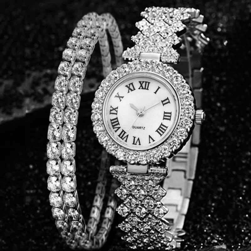 3ks/set hodinky šperky set okrúhle ukazovatele Quartz Watch & 2pcs náramok Fancy Women Watches Jewelry