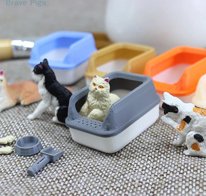3ks/set Home Dekoration Miniatúrna mačka Litter Box Model Mini Lase Pet Supplies pre Doll DIY Accessories Toy