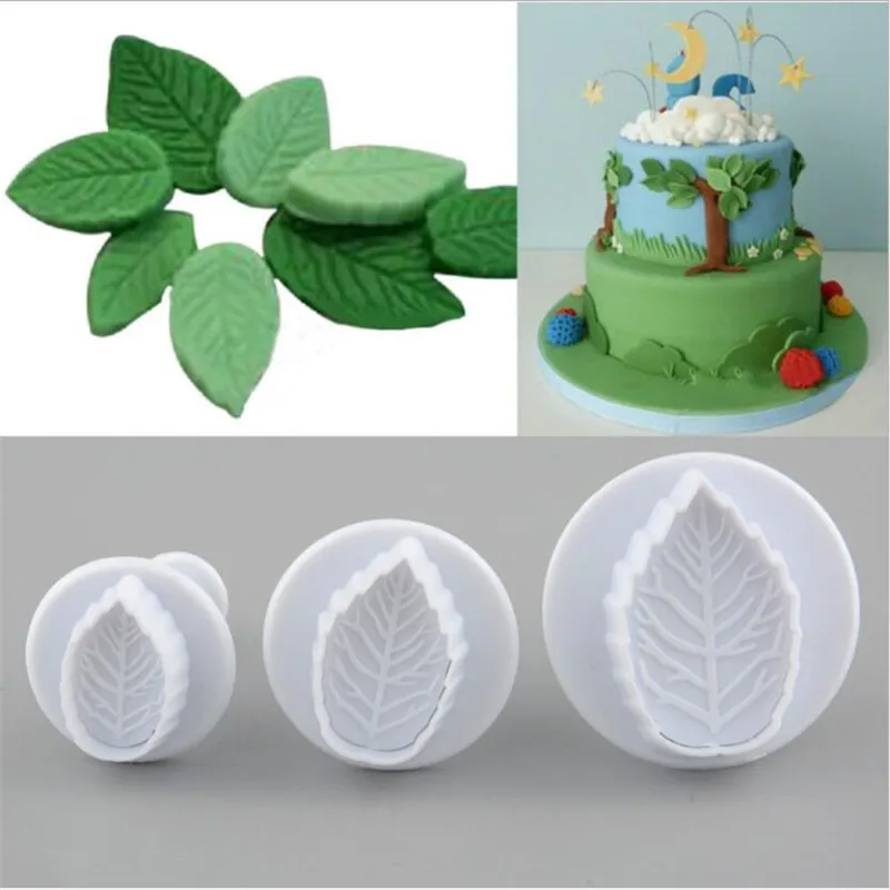 3ks/set koláč ružový list plunger fondant zdobenie cukrovej remeselníkovej formy sušienky sušienky Cutter Cutter Decanting Pastry Cake Tools
