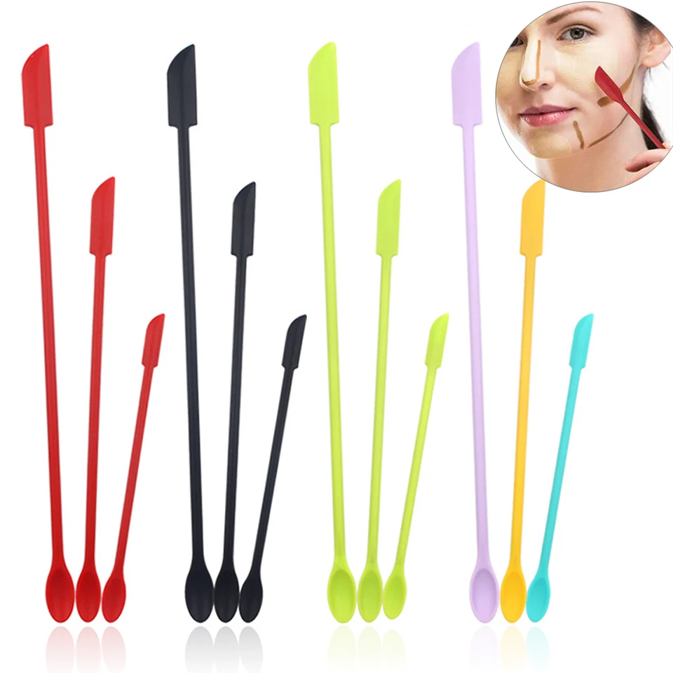 3ks/set make-up špachtle silikón s dvojitou hlavou opätovne použiteľné tepelne rezistentné bezpečné mini kozmetické špachtľové základy