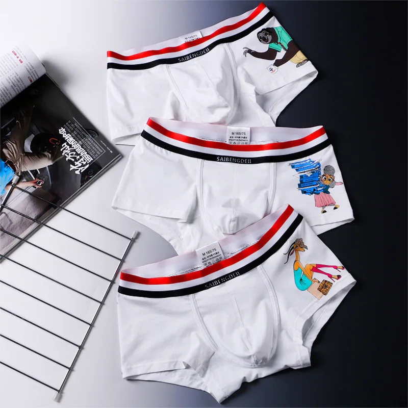 3ks/set mládežnícky módne kmene pre mužov Vytlačené vyduté vrecko boxer šortky študent bavlna Priedušné roztomilé kreslené športové nohavičky