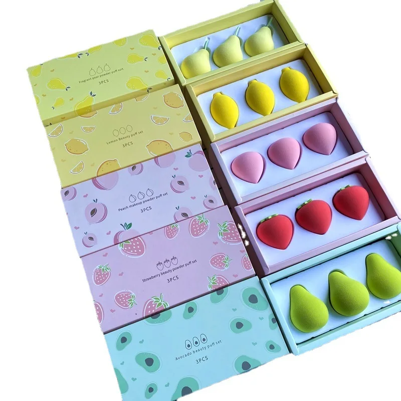 3ks/ set ovocná make -up špongia mäkká roztomilá broskyňa Strawberry Cosmetic Puff pre základný krém na korektor suché/ mokré duálne použitie